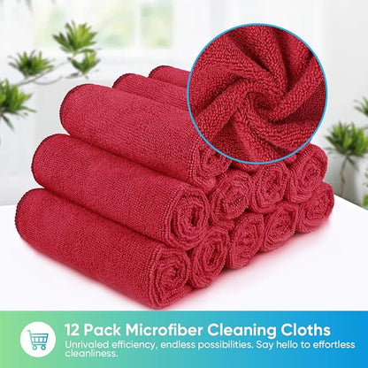 HOMEXCEL Red Microfiber Cleaning Cloth, 12 Pack Premium Microfiber Towels