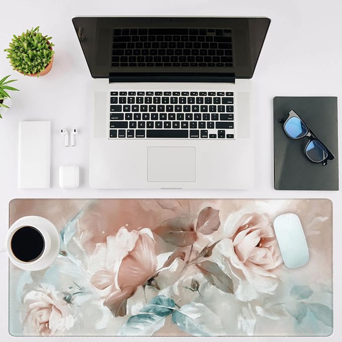 Mouse Pad Large Rose and Leaves Non-Slip Game Desk Mat