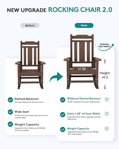 SERWALL Outdoor Rocking Chair Set of 6, Patio Rocking Chairs Set, HDPE Rocking Chair Outdoor for Adults, Heavy Duty Front Porch Rocker, Coffee