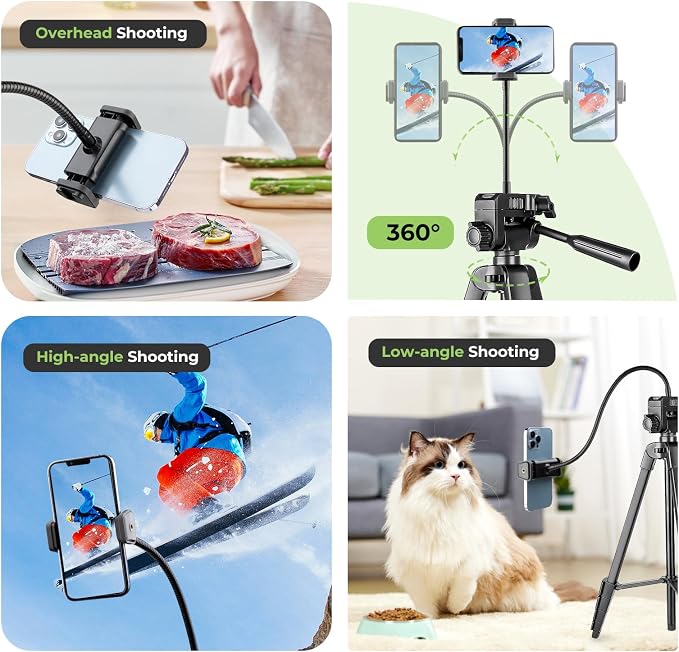 Aureday Phone Tripod, Wireless Remote and Phone Holder, Extendable Cell