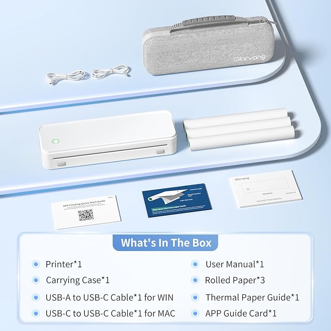 Inkless Portable Printer for Travel, Wireless Thermal Printer Supports 8.5 x 11