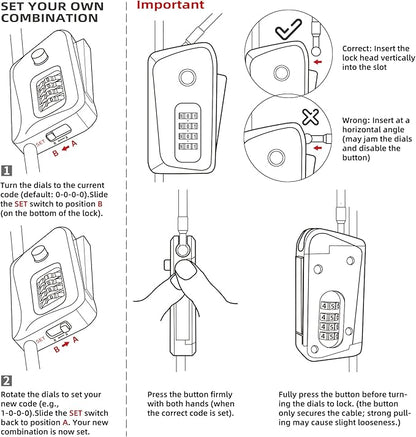 6ft Python Cable Lock for Bike, Trail Camera, 4 Digit Combination Lock
