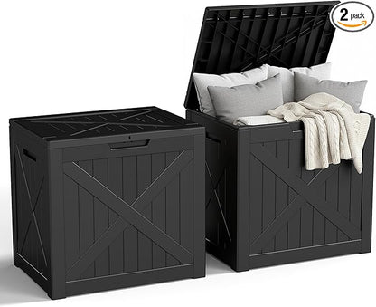 31 Gallon Outdoor Storage Box, Large Resin Deck Box for Patio Cushions, Garden Tools, Pool Accessories, Waterproof and Lockable Design, Storage Bench for Backyard & Deck(Black)