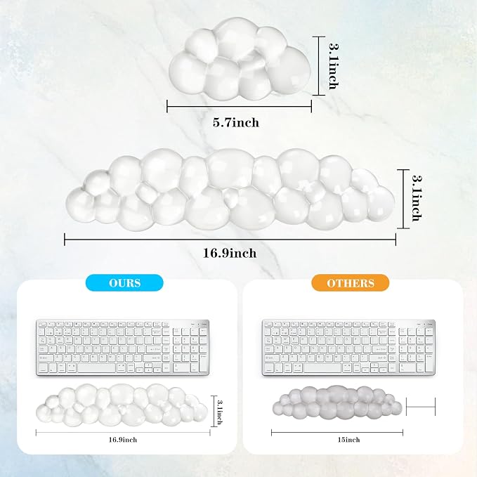 Gel Cloud Keyboard and Mouse Wrist Rest, Cute Wrist Support and Arm Support