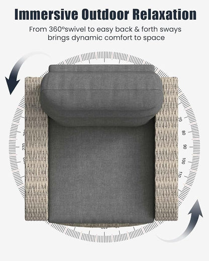 Outdoor Swivel Recliner Chair Set of 2, All-Weather Wicker Reclining Patio Chair with Adjustable Backrest and Footrest