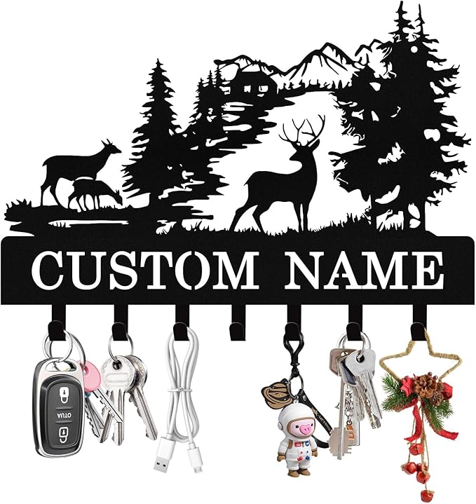 Personalized Deer Key Holder Wall Mount, Custom Metal Key Rack Key Holder