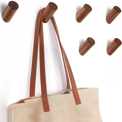 6 Pack Wood Hooks, Natural Coat Hooks Wall Mounted