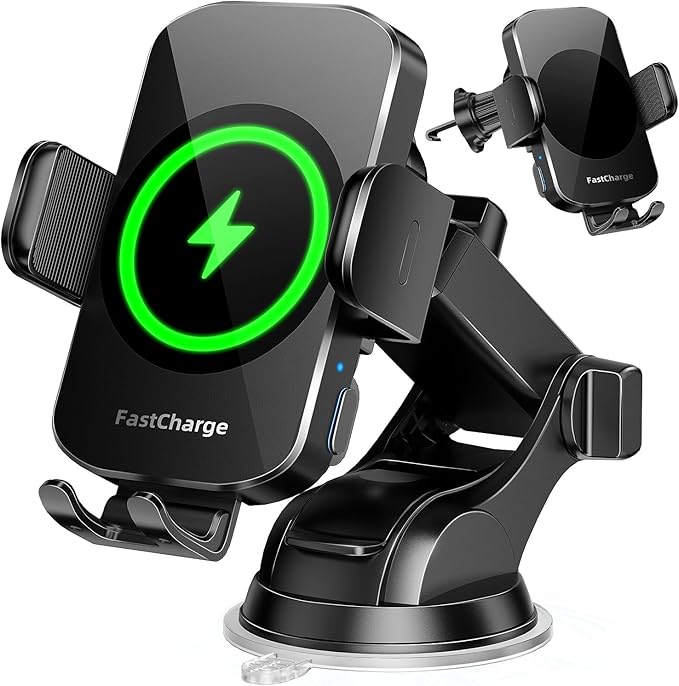 Wireless Car Charger, Fast Charging Phone Holder 3 in 1 Phone Mount Auto