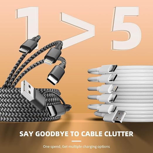 Multi Charging Cable 5 in 1, Nylon Braided USB C Multiple Charger Cord