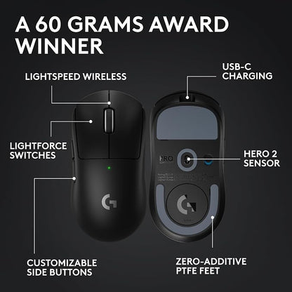 Logitech G PRO X SUPERLIGHT 2 Wireless Gaming Mouse, 60g Pro-Grade