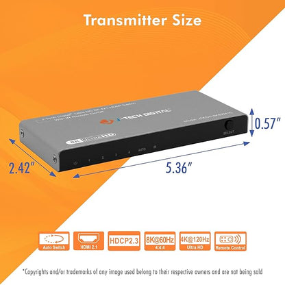 J-Tech Digital HDMI Switch 4K 120hz, 2.1 Switch 4 in 1 Out, 8K 60Hz 1080P 240Hz