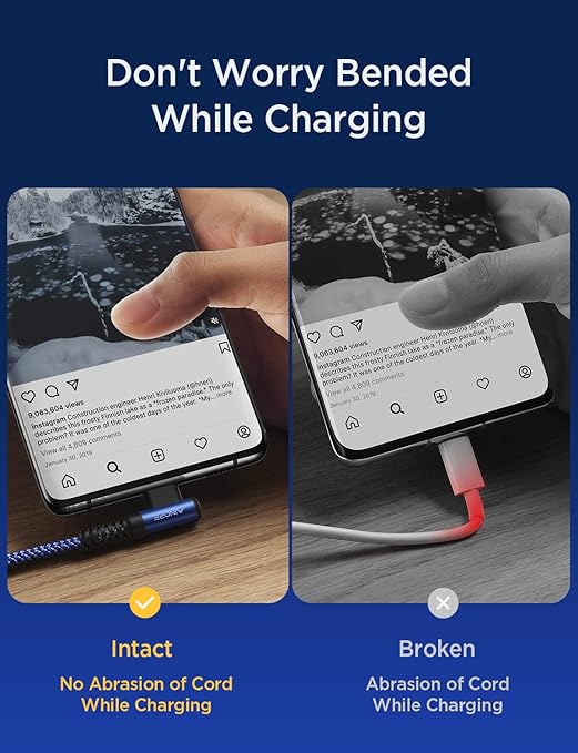 AINOPE USB C Cable 3.1A C Charger Cable Fast Charging Right Angle Nylon Braided