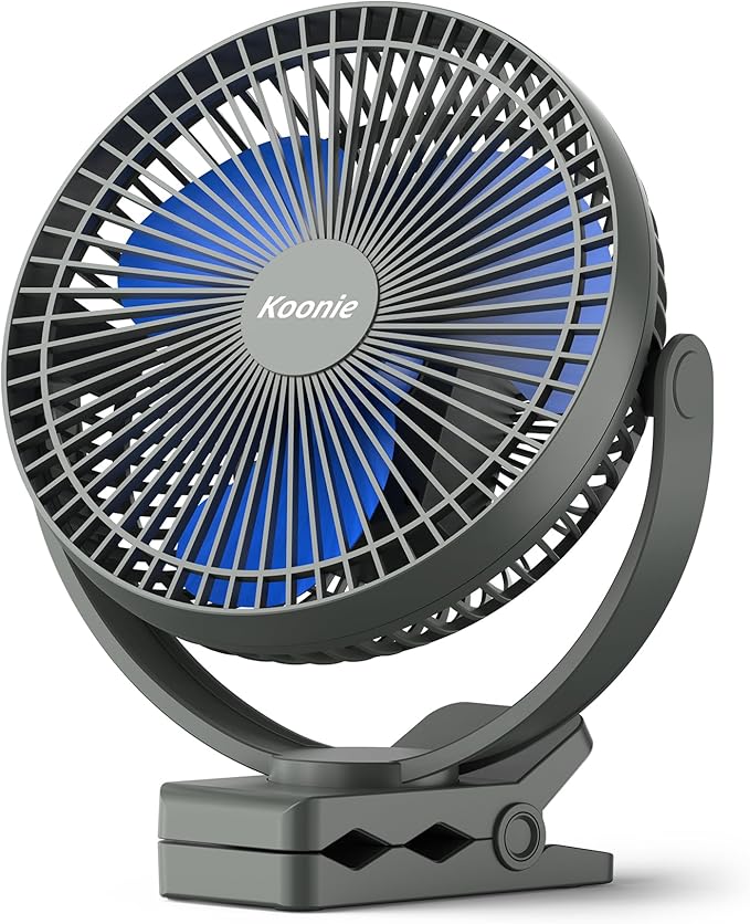 Koonie 10000mAh Rechargeable Portable 8-Inch Clip-on Fan, USB Car Fan 4 Speeds