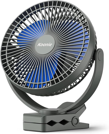 Koonie 10000mAh Rechargeable Portable 8-Inch Clip-on Fan, USB Car Fan 4 Speeds