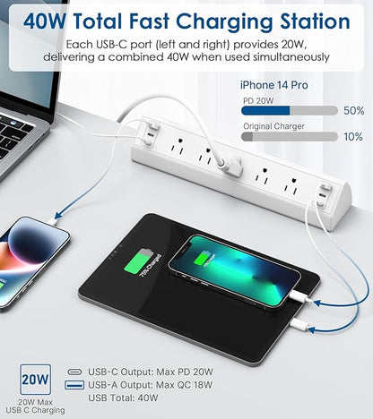 Jgstkcity Desk Clamp Power Strip USB C, 40W Total Fast Charging Station