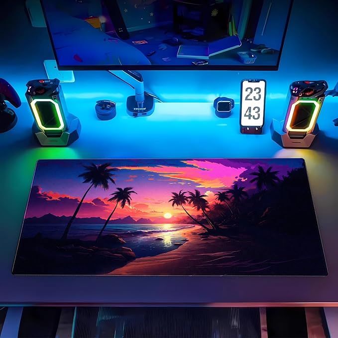 Sunset Beach Gaming Mouse Pad for Desk, Fantasy Ocean Art Desk mat Extended