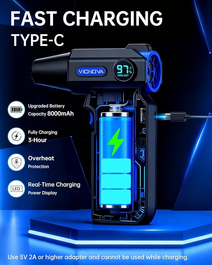 VICNOVA Compressed Air Duster, 000RPM Cordless Electric Air Blower