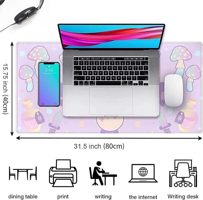 Kawaii Purple Desk Mat, Cute Witchy Elements Mouse Pad, Desk Pad Mystical Goth