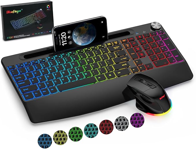 BlueFinger Wireless Keyboard and Mouse Combo Backlit, 2.4G Rechargeable