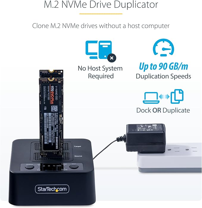 StarTech.com 1:1 M.2 NVMe Drive Duplicator, 90GBpm Standalone M.2 SSD