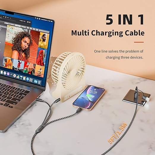 Multi Charging Cable 5 in 1, Nylon Braided USB C Multiple Charger Cord