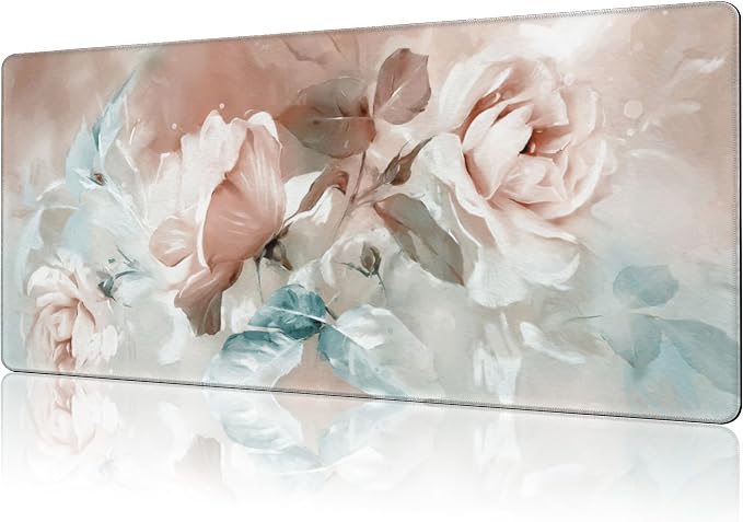 Mouse Pad Large Rose and Leaves Non-Slip Game Desk Mat