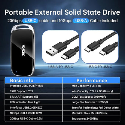 SSK 4TB SSD External Hard Drive, Portable SSD Drive up to 2000 MB/s, USB 3.2