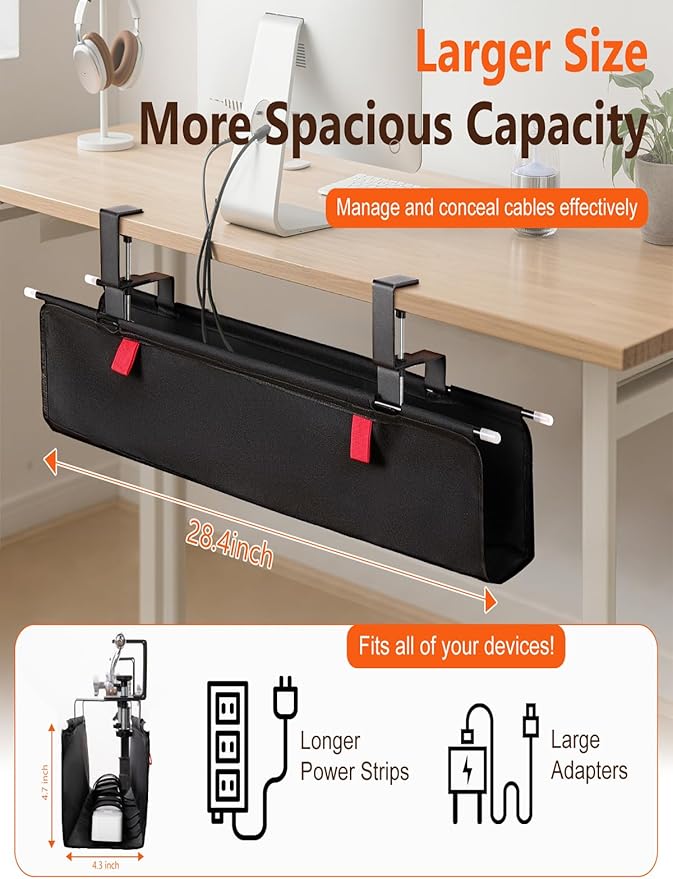 No Drill Under Desk Cable Management Tray
