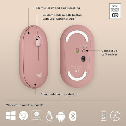 Logitech Pebble Mouse 2 M350s Slim Bluetooth Wireless Mouse, Lightweight