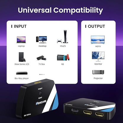 NEWCARE HDMI 2.1 Switch 2 in 1 Out