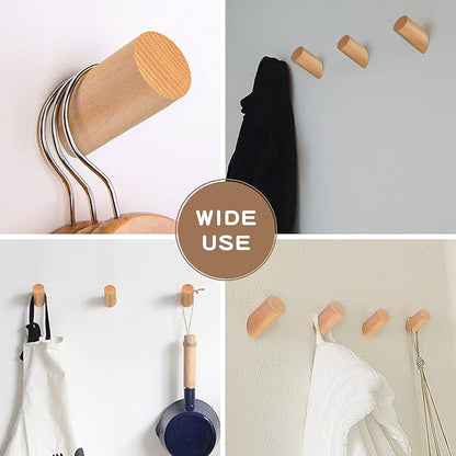 Wood Wall Hooks, 6 Pack Natural Wooden Coat Hooks Wall-Mounted, Rustic Heavy