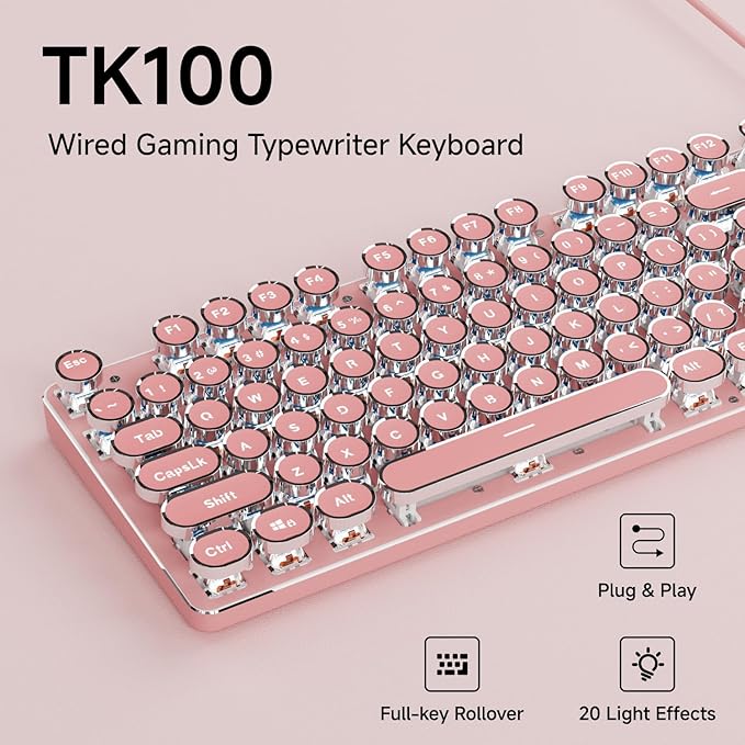 EWEADN TK100 Typewriter Keyboard Wired Mechanical Keyboard, 104 Keys Aesthetic