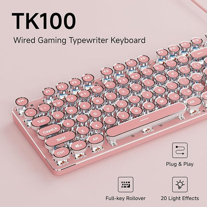 EWEADN TK100 Typewriter Keyboard Wired Mechanical Keyboard, 104 Keys Aesthetic