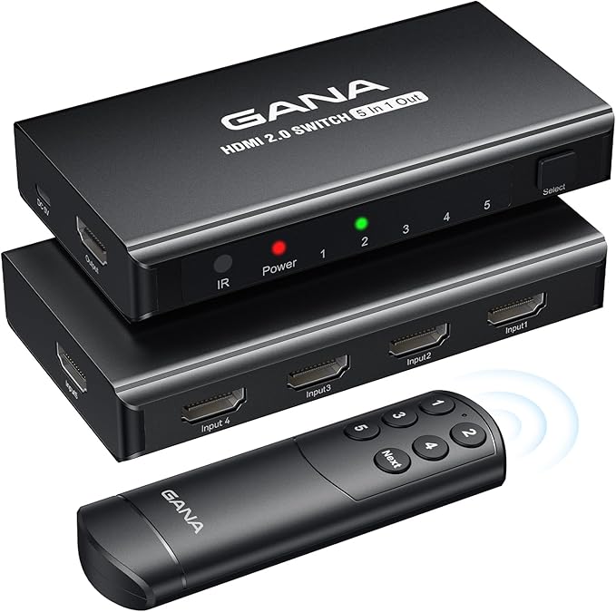 HDMI Switch 5 in 1 Out 4K@60Hz, GANA HDMI Splitter Switcher