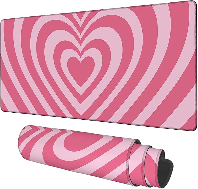 Gaming Desk Pad Large Extra Length Retro Style Hearts Mouse Pad Keyboard Laptop