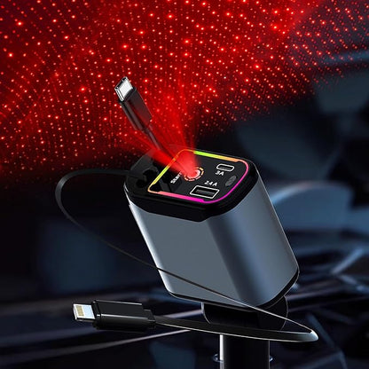Starlight Retractable Car Charger, 66W Fast Car Chargers Adapter 4 in 1