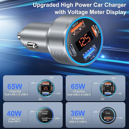 Car Charger USB C, 65W Dual 12V Cigarette Lighter USB Car Adapter