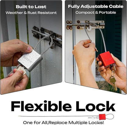 Cable Lock with 3 Keys | L 6.56ft, D 1/6in Adjustable Steel Cable Padlock |