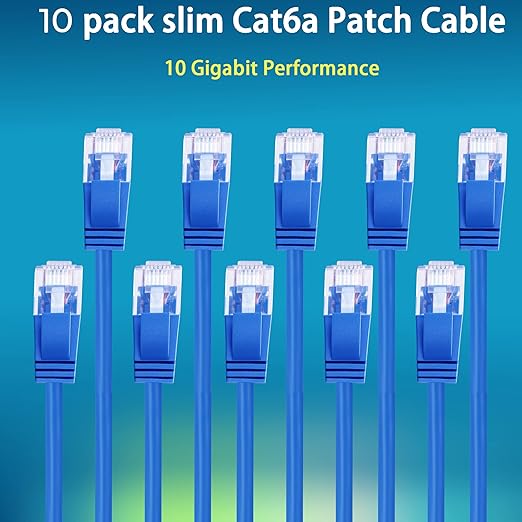Rapink Patch Cables Cat6a 0.5ft Slim, Cat6a Ethernet Patch Cable 10G Support