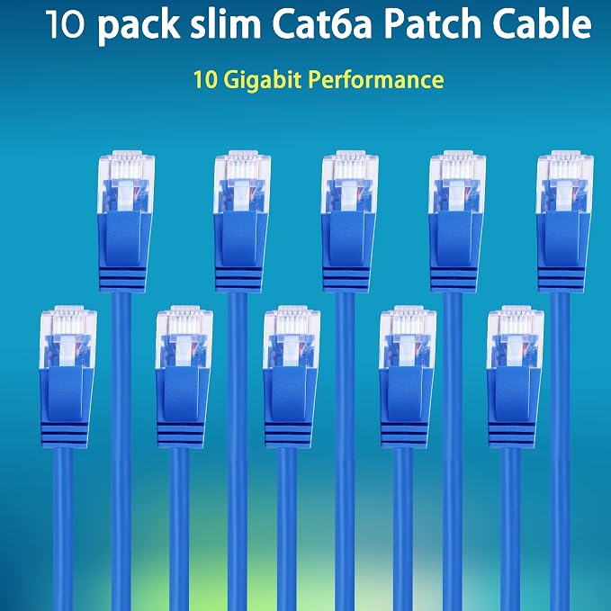 Rapink Patch Cables Cat6a 7ft Slim, Cat6a Ethernet Patch Cable 10G Support