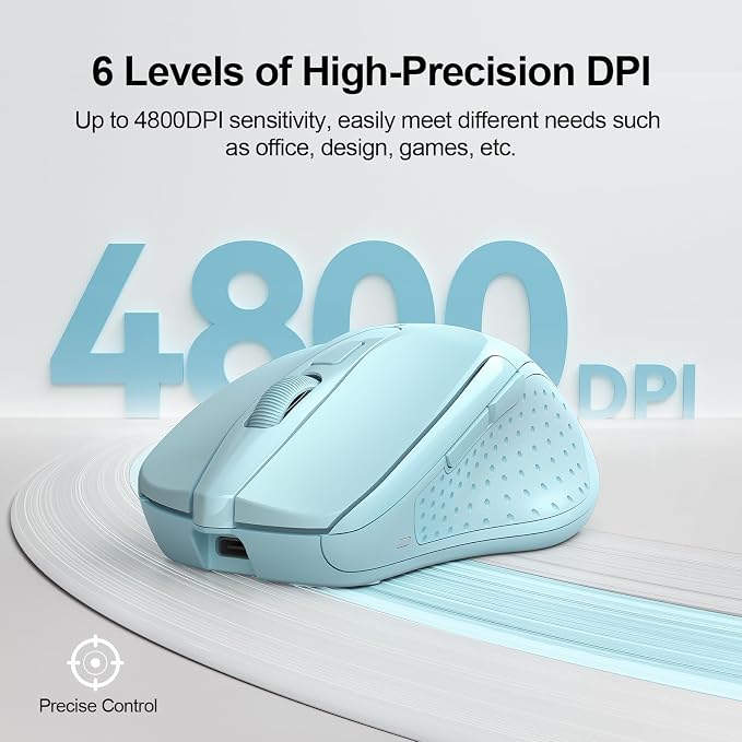 TECKNET Wireless Mouse Rechargeable 4800 DPI Silent USB A & Bluetooth Mouse 6