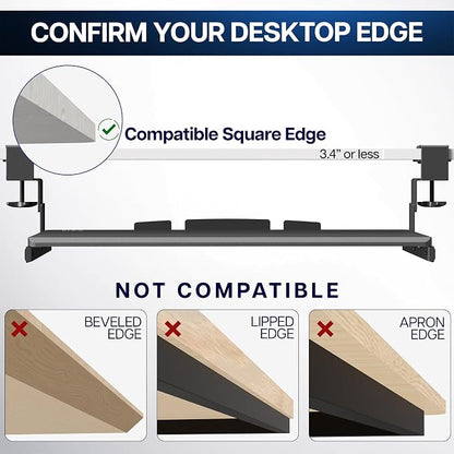 VIVO Large Height Adjustable Under Desk Keyboard Tray, C-clamp Mount System