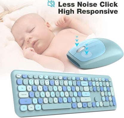 KNOWSQT Wireless Keyboard and Mouse Combo, Pale Blue Full-Sized 2.4G Silent