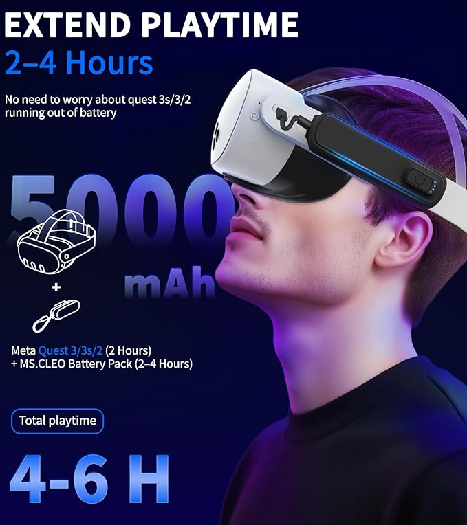 Battery Pack for Meta/Oculus Quest 3S/3/2, 5000mAh Battery VR Charger, Extend
