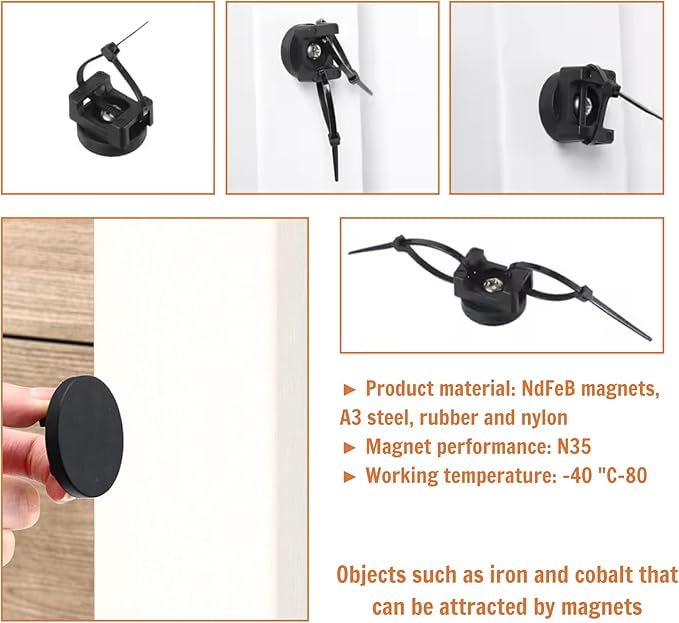 15Pcs Magnetic Cable Clips Zip Tie Mount Base, Cable Ties Holder, Electrical