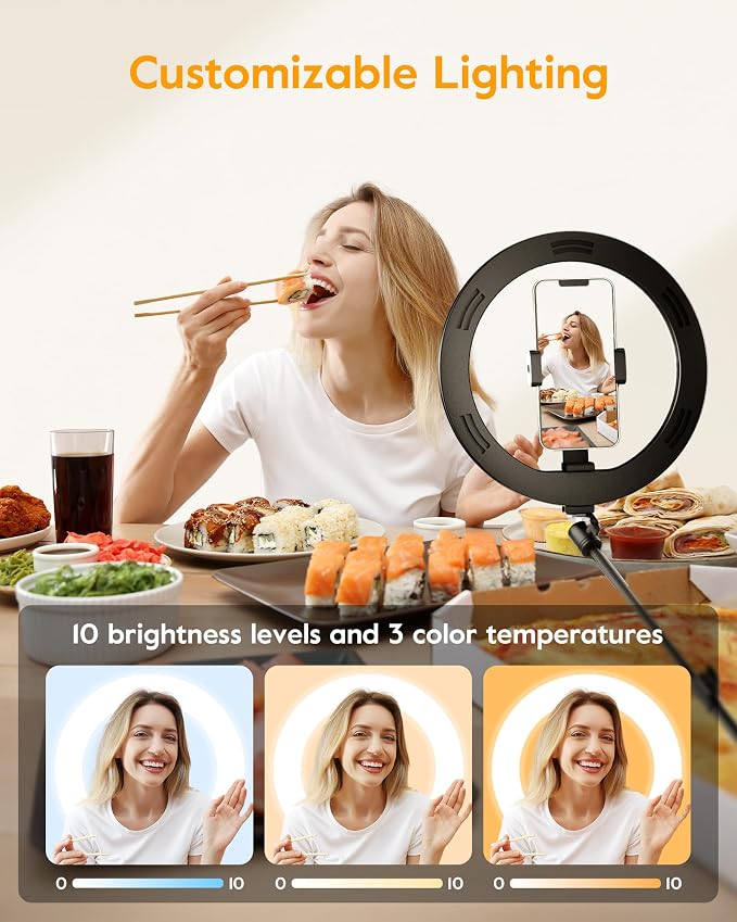 Ring Light with Stand for Desk, Adjustable Overhead Camera Mount with 10" Ring