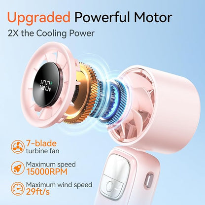 3-in-1 Portable Handheld Turbo Fan-100 Speeds, 15000 RPM, 10Hrs Cooling