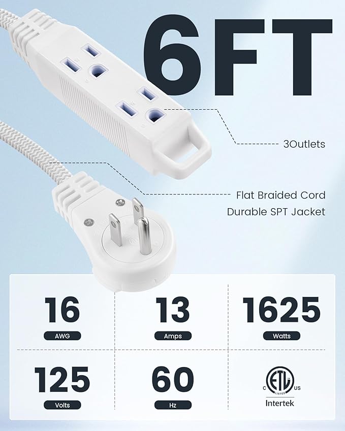 SURAIELEC 6FT Flat Extension Cord
