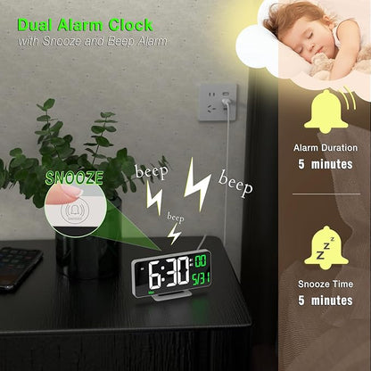 KOSUMOSU Alarm Clock for Bedroom, 6.7" Led Desk Digital Clock, Mirror Clock
