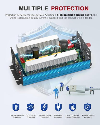 2000 Watt Inverter Pure Sine Wave DC 12V to 110V AC Power Inverters